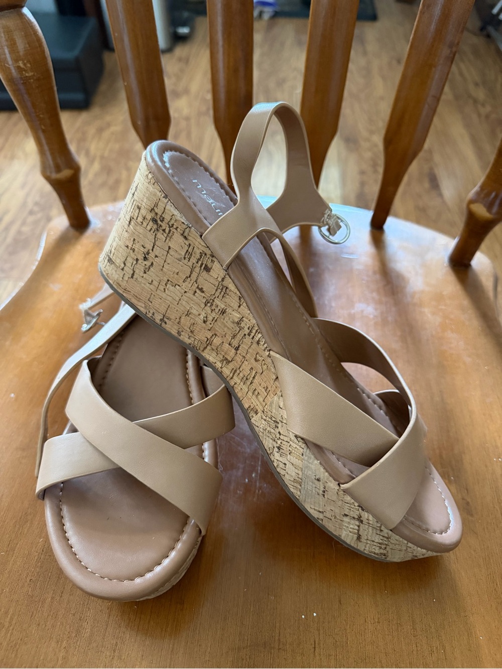 Maurices Beige Tan Cork Wedge Sandals
